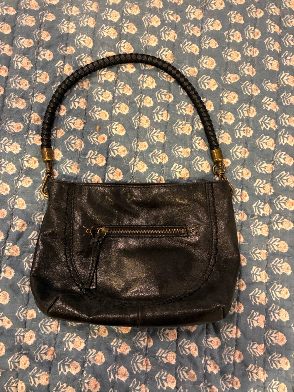 THE SAK Classic Black Leather Shoulder Bag with Braided Handle